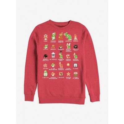 Nintendo Men's Red Pixel Cast Crew Sweatshirt