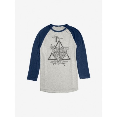 Harry Potter Deathly Hallows Men's Raglan - Blue Lightweight Blend