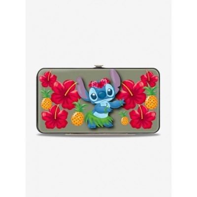 Disney Lilo & Stitch Hibiscus Hinged Wallet - Sleek Vegan Leather Front Back Design