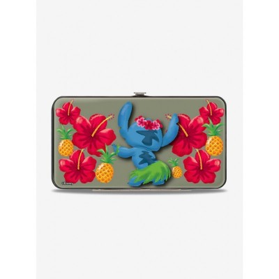 Disney Lilo & Stitch Hibiscus Hinged Wallet - Sleek Vegan Leather Front Back Design
