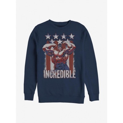 Marvel Men's Blue Hulk Flag Crew Neck Sweatshirt