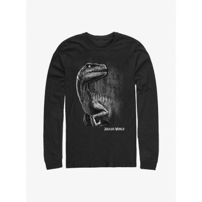 Jurassic World Dinosaur Raptor Grin Men's Cotton Long Sleeve Tee - Black