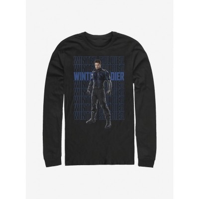 Marvel Winter Soldier Repeating Design Men's Long Sleeve T-Shirt - Black