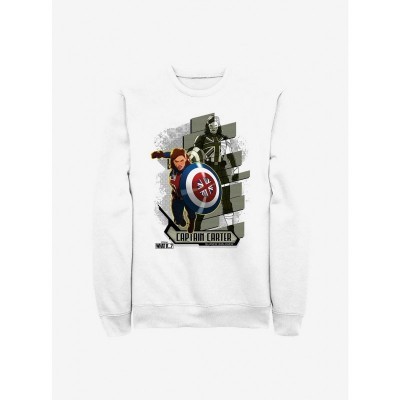 Marvel What If...? Men's Lightweight Carter Attacks Crew Sweatshirt - White
