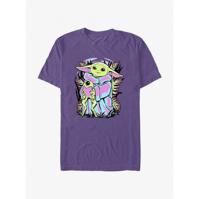 Star Wars Mandalorian Neon Child and Frog Soft Men's T-Shirt - Purple