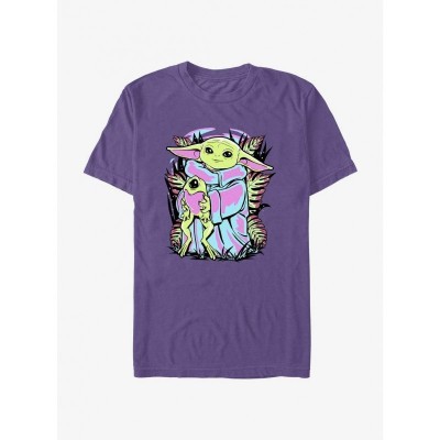 Star Wars Mandalorian Neon Child and Frog Soft Men's T-Shirt - Purple