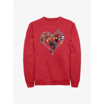 Disney Kingdom Hearts Sora Goofy Donald Crewneck Sweatshirt - Men's Red