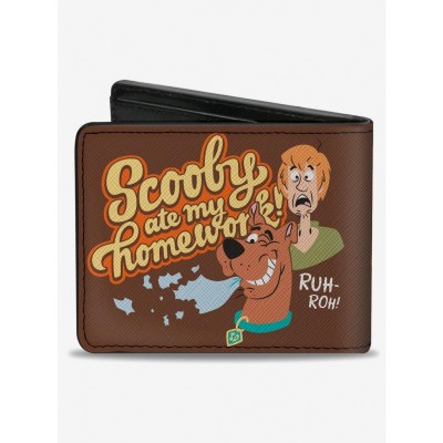 Scooby-Doo Men's Vegan Leather Bifold Wallet with "Scooby Ate My Homework" Design