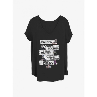 Marvel Girls Plus Size T-Shirt: The Falcon and Winter Soldier Character Stack - Black