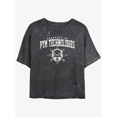 Marvel Quantumania Pym Tech Mineral Wash Girls Crop T-Shirt - Black