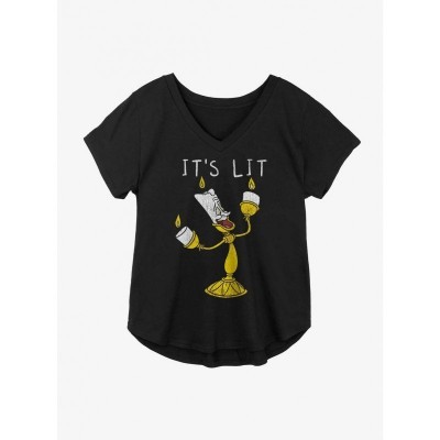 Disney's Lumiere It's Lit Girls V-Neck Plus Size T-Shirt - Black