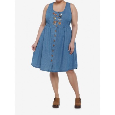 Disney Plus Size Denim Dress with Bambi Forest Friends Embroidery