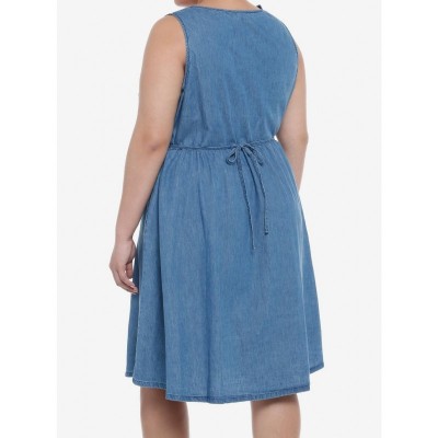 Disney Plus Size Denim Dress with Bambi Forest Friends Embroidery