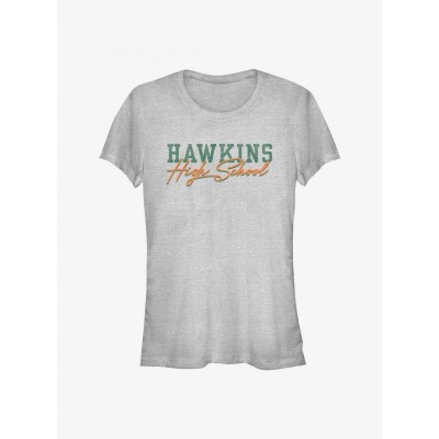 Stranger Things Grey T-Shirt for Girls - Lightweight Cotton Blend