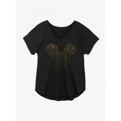 Disney V-Neck Plus Size T-Shirt with Mickey Mouse Confetti Design - Black