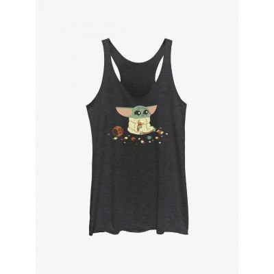 Star Wars Mandalorian Grogu Candy-Themed Girls Tank Top - Black