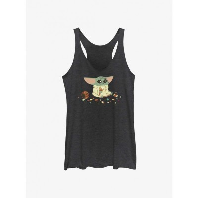 Star Wars Mandalorian Grogu Candy-Themed Girls Tank Top - Black
