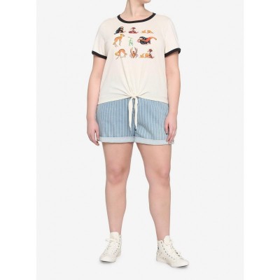 Fantastic Beasts Ringer T-Shirt for Girls - Plus Size Tie-Front Magical Creatures Design