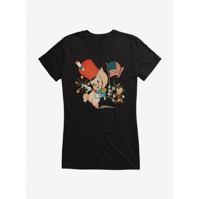 Looney Tunes Girls Marching Porky Pig Junior T-Shirt
