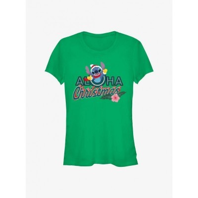 Disney Girls Aloha Christmas T-Shirt in Green - Lightweight Cotton