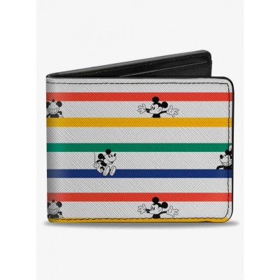 Disney Men's Premium Vegan Leather Mickey Mouse Striped Bifold Wallet
