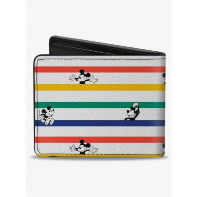Disney Men's Premium Vegan Leather Mickey Mouse Striped Bifold Wallet