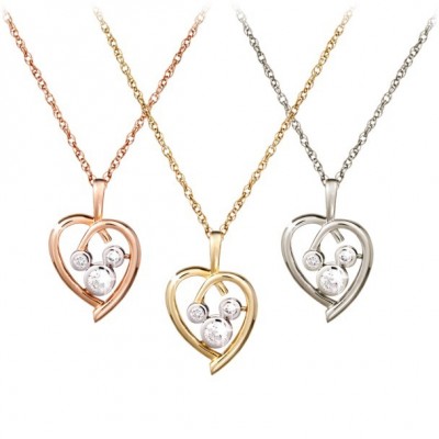 Diamond Heart Mickey Necklace in 14K Gold for Women
