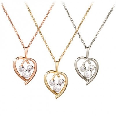 Diamond Heart Mickey Necklace in 14K Gold for Women