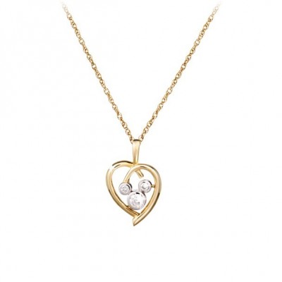 Diamond Heart Mickey Necklace in 14K Gold for Women