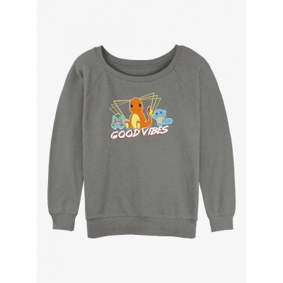 Pokemon Good Vibes Starters Grey Slouchy Sweatshirt for Girls
