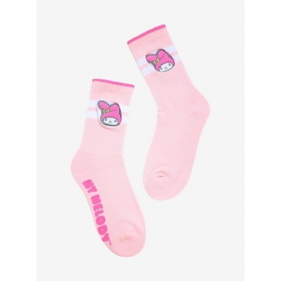 My Melody Pink Crew Socks with Fuzzy Ankle Patches