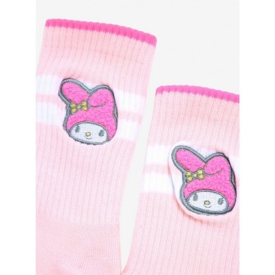 My Melody Pink Crew Socks with Fuzzy Ankle Patches