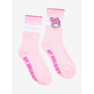 My Melody Pink Crew Socks with Fuzzy Ankle Patches