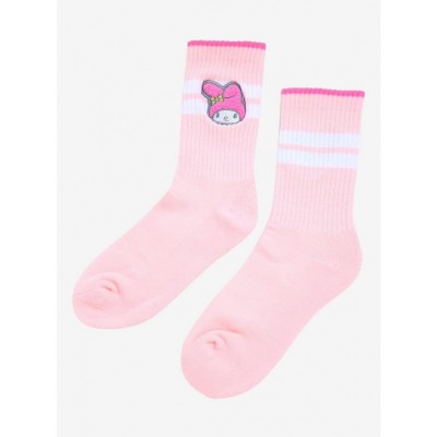 My Melody Pink Crew Socks with Fuzzy Ankle Patches