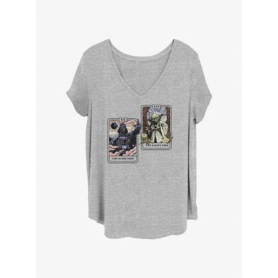 Star Wars Dark Side and Light Side Tarot Card Design Plus Size T-Shirt for Girls - Grey