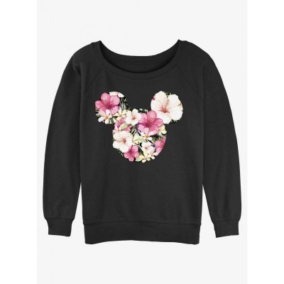 Disney Girls Tropical Mickey Mouse Soft Slouchy Sweatshirt - Black
